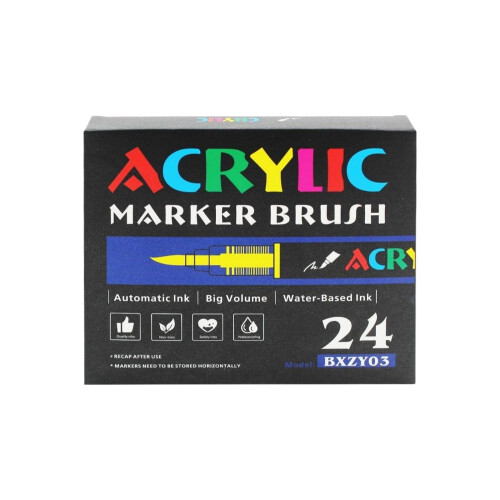 24 Acrylfarbmarker mit weichen Pinselspitzen