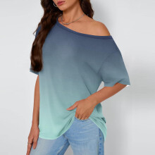Damen-Loungewear mit unregelmäßigem Farbverlauf, asymmetrischem Ausschnitt, schulterfrei, locker geschnitten, kurze Ärmel, weichem und bequemem