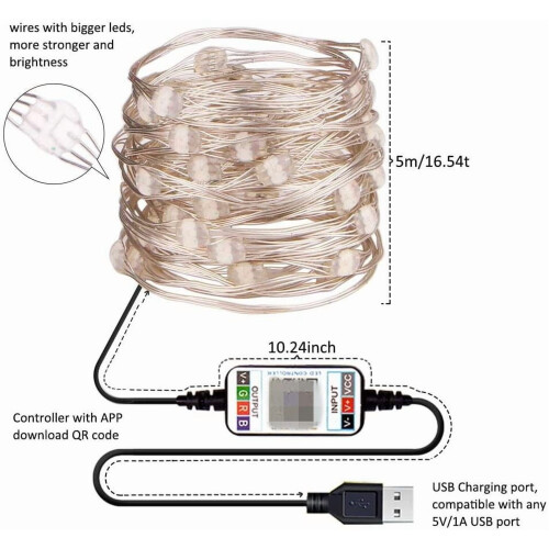 USB Bluetooth Älykäs Valosarja Kuparilanka 2M 2