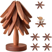 Untersetzer-Set aus schwarzem Walnussholz mit Ständer, 4-teilig