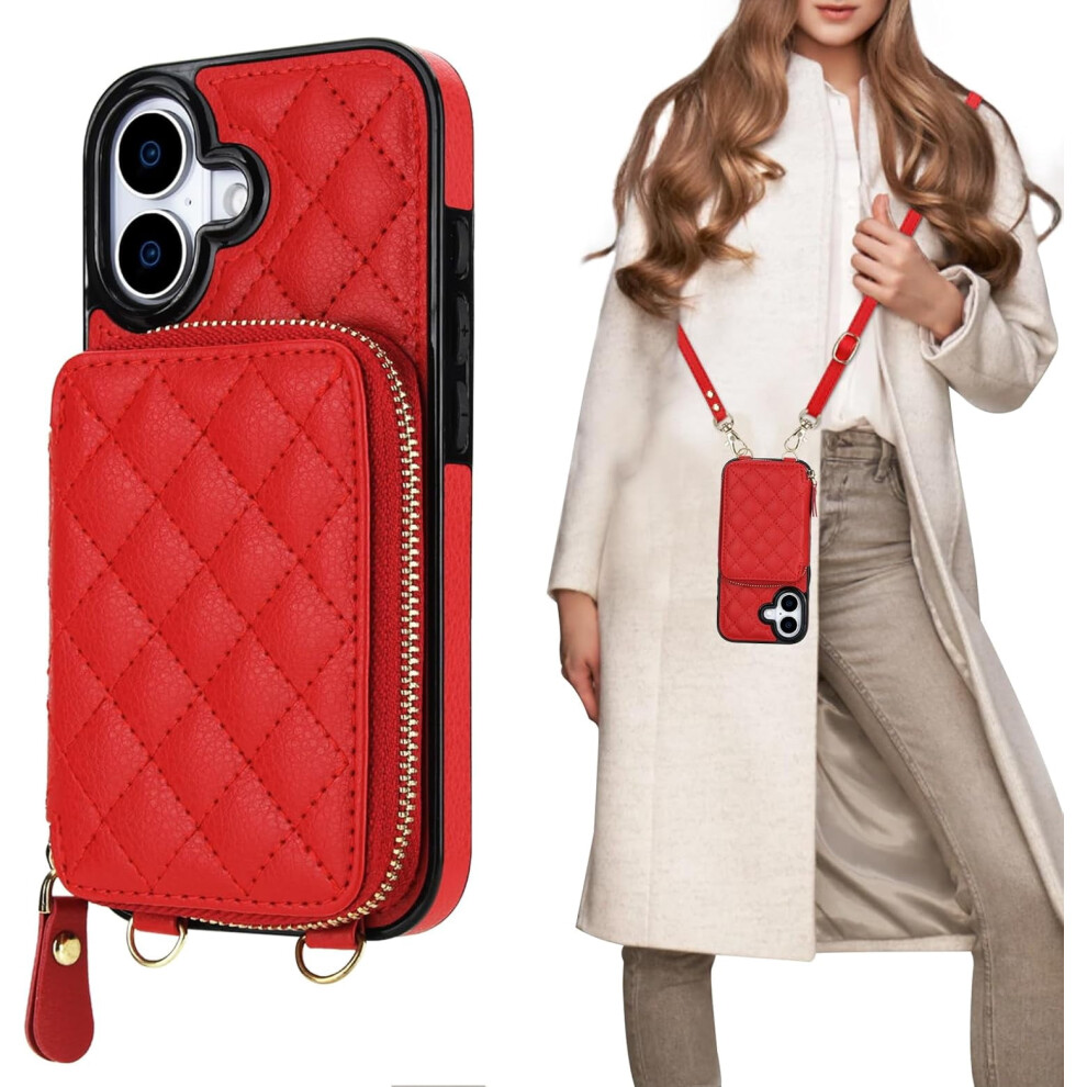 Crossbody Wallet Case For Iphone 17, Pu Leather Zipper Purse With Kickstand, Card Slots & Wrist Strap Â Red 9422877815876