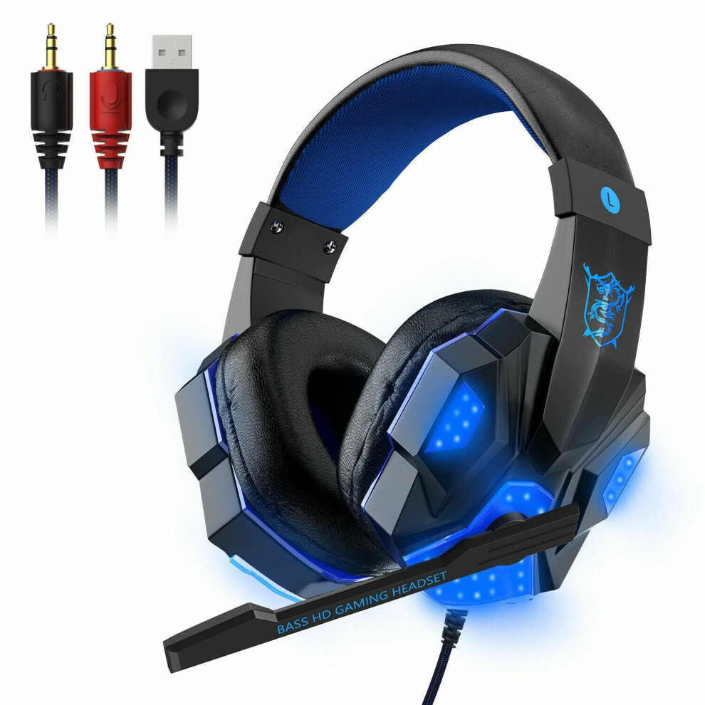 3.5Mm Gaming Headset Mic Led Headphones Stereo Bass Surround For Pc Ps4 Xbox One 9399596537511