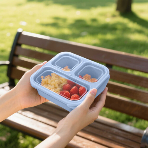 Δοχεία σνακ Bento, επαναχρησιμοποιήσιμη αποθήκευση τροφίμων 3 θέσεων, διαιρούμενο 1