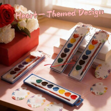 Valentine's Day Heart-Shaped Watercolor Set (8 Colors), Mini Travel Palette with Brush, Portable for DIY Cards & Adult Coloring