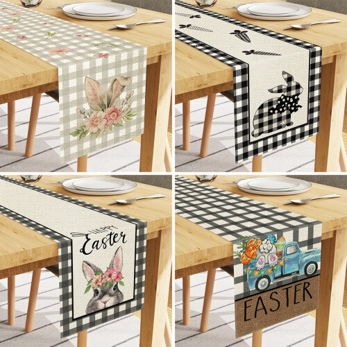 Easter Bunny & Carrot Table Runner - Linen - 1 pc 2