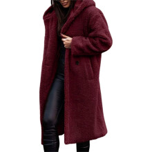 Cappotto lungo da donna in pile sintetico stile boyfriend, con cappuccio, ideale per l'inverno, perfetto per varie occasioni come appuntamenti e
