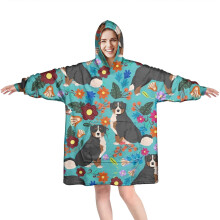 Wearable Oversized Blanket Hoodie with Super Pockets – Cozy Fuzzy Pullover for Women & Men, Compatible with Bernese Mountain Dog & Flower Themes