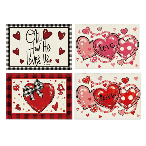 6PCS Heart Pattern Kitchen Dining Mats Fabric Waterproof for-24 1