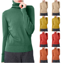Coltrui voor dames, effen kleur, gebreide katoenen top met lange mouwen, slim fit, basic ondertop.