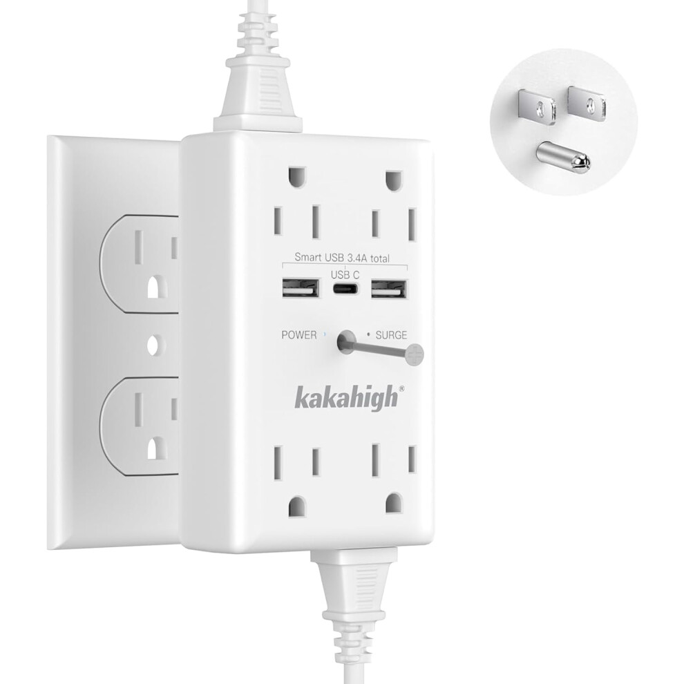 8-Way Wall Outlet Extender With Screw, 1680J Surge Protection, Usb Ports, Led Indicator, 1875W Â Compatible With Us Outlets 9399596052953