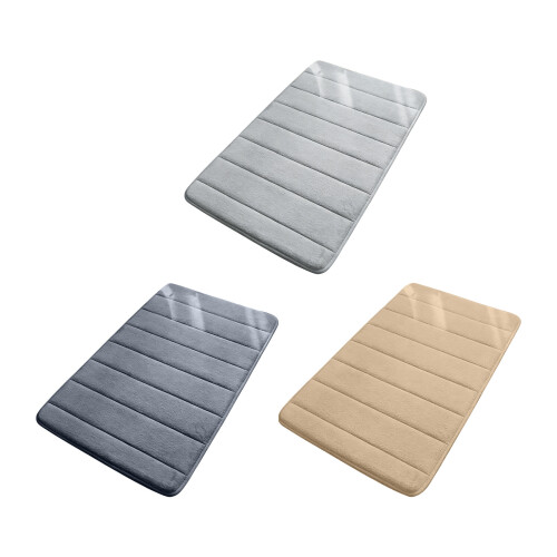 Pack Of 2 Memory Foam Bathroom Mats Soft-Light Grey 50 80cm 1