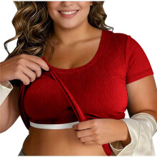 Camiseta sin mangas de talla grande para mujer, color liso, con sujetador incorporado sin aros, cuello redondo y manga corta, ideal para usar en casa