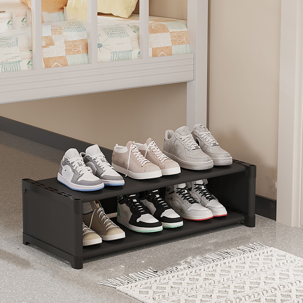 Small Shoe Rack 2 Tier Non-Woven Fabric Freestanding Organizer, Entryway And Closet Space Saving Storage Stackable Minimalist Shoe Rack (Black) Black