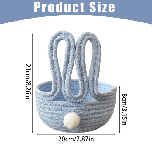 Panier de rangement en corde de coton en forme de lapin – 20 cm, bleu 1