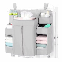 Organisateur suspendu pour berceau – Sac de rangement grande capacité pour lit de bébé avec poches pour couches, jouets et articles de