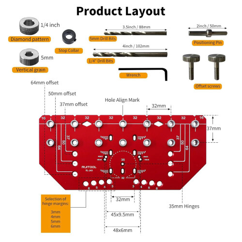 MultiPurpose Cabinet Hardware Shelf Pin Jig and Hinge Jig Device 2