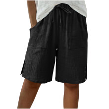 Pantalones cortos casuales para mujer, cintura elástica, pierna ancha, largo hasta la rodilla.