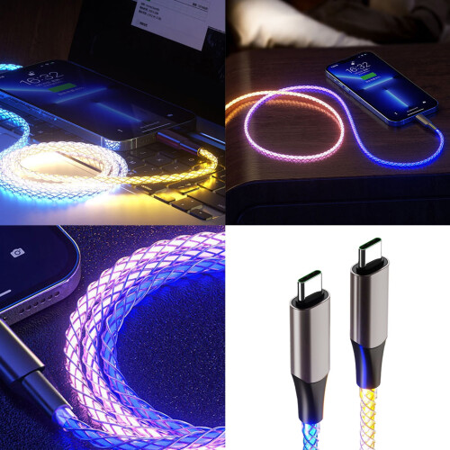 Καλώδιο φόρτισης USB C σε Type C 60W με φωτισμό LED με διαβαθμίσεις και κέλυφος 1