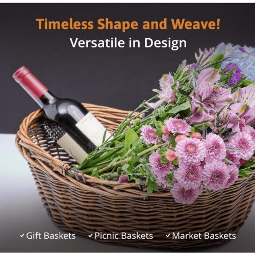 Medium Light Brown Hand Woven Wicker Basket for Storage with Handles - Woven Basket - Wicker Baskets for Picnics, Easter, Organizing, and More 2