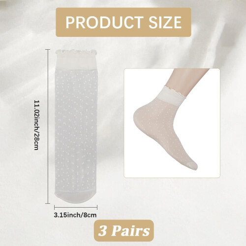 3 par polkaprikkede, transparente netstrømper med blonde 1