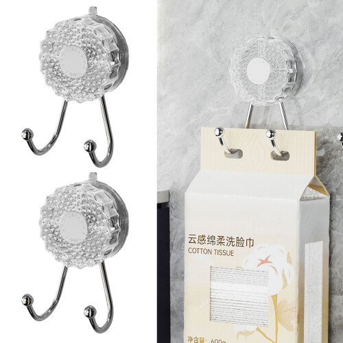 2 Pack Adhesive Hook For Glass Tile Surfaces Without Tool-Clear 2
