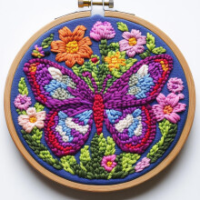 Purple Butterfly Punch Needle Kit for Beginners – Stamped Pattern, Hoop & Supplies – Compatible with Punch Needle Tools