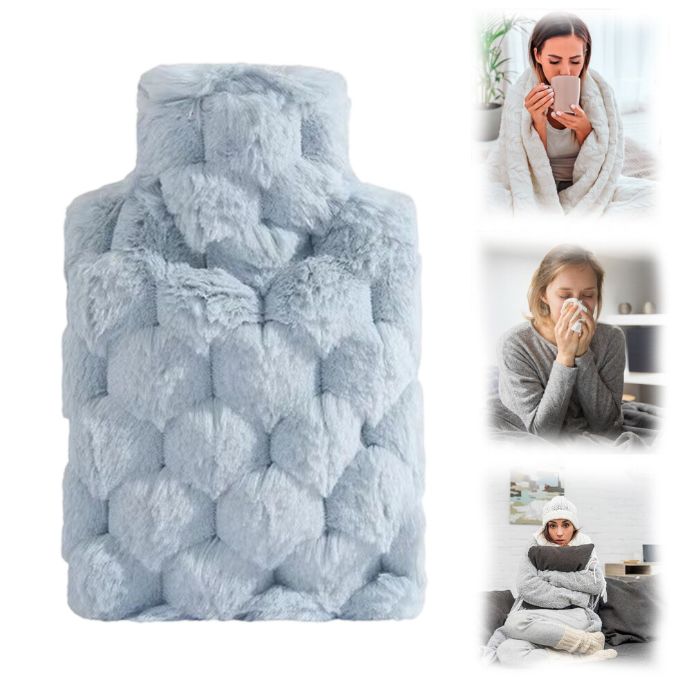 Hot Water Bottle Blue 500ml with Plush Cover and Hand Pocket