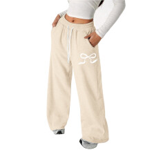 Girl Pants,Joggers Girls Bow Drawstring Lightweight Straight Leg Comfortable for Relaxation,School Kids Clothes,Z02 Beige,6-7 Years
