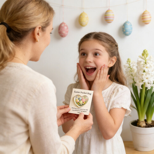 Easter heart-shaped pocket hug token with greeting card 2