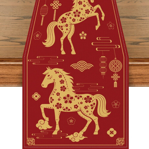 Τραπεζομάντιλο Year of Horse από πολυεστέρα, ανθεκτικό στους λεκέδες, κομψή εορταστική 1