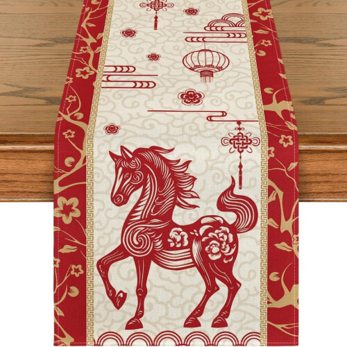 Tafelloper 'Paardenjaar' van polyester, vlekbestendig, 140x35 cm 1