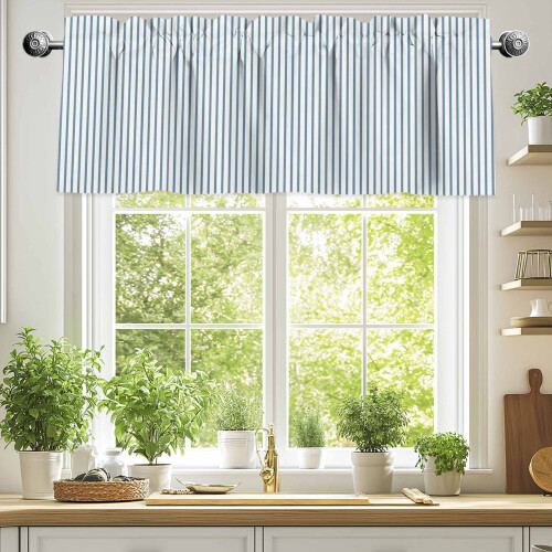 Blue and White Striped Valance 54x18 in – Light Filtering 1