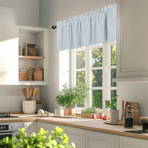 Blue and White Striped Valance 54x18 in – Light Filtering 2