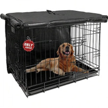 48" Dog Crate Cover – Waterproof 600D Oxford, 1/2/3-Door Privacy Cover for Large Kennels, Indoor/Outdoor, Black (Cover Only)