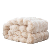 Oversized Ruched Faux Fur Blanket - Jacquard Faux Fur Queen-Size Throw for Sofas and Beds - Luxurious Bedding (Khaki)