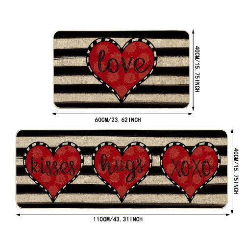 Red Heart Kitchen Rug Set – Anti-Fatigue Runner Mat Pair 2