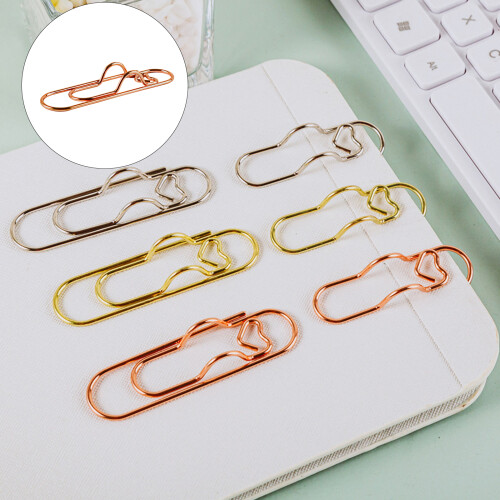 8Pcs Heart Design Metal Document Clips Hardened Carbon-pink 2
