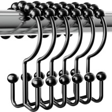 Shower Curtain Hooks Rings, Sturdy Shower Curtain Hooks Rings Rust Proof Metal Double Sided Shower Hooks Rings for Bathroom Shower Curtain Rod