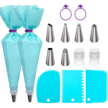 Reusable Piping Bags & Tips Set with Converters, Silicone Rings – Cake Decorating Kit Compatible with Wilton
