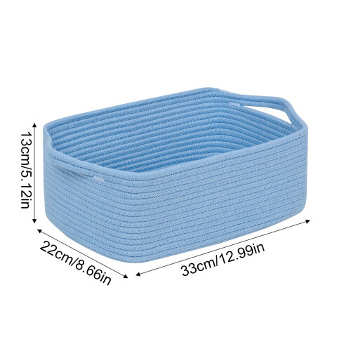 Caixa organizadora em corda de algodão trançado azul, 33 x 22 x 13 cm (13 x 8,6 x 5,1 polegadas). 1