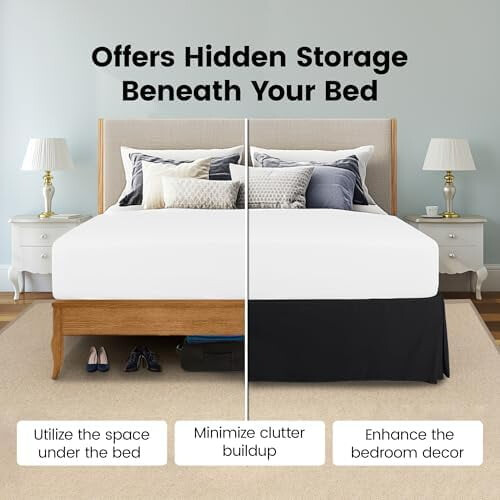 Saia para cama king size preta, macia, com quatro pregas e queda de 40 cm (16 polegadas). 2