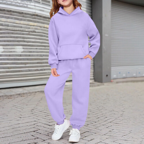 Completo da jogging da ragazza con maniche lunghe e cappuccio, morbido e comodo, 2 pezzi 1