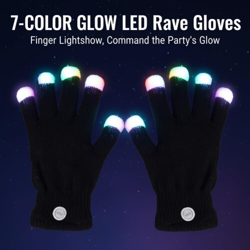 LED-ljusande ravehandskar, 7-färgsblixt, polyester 1