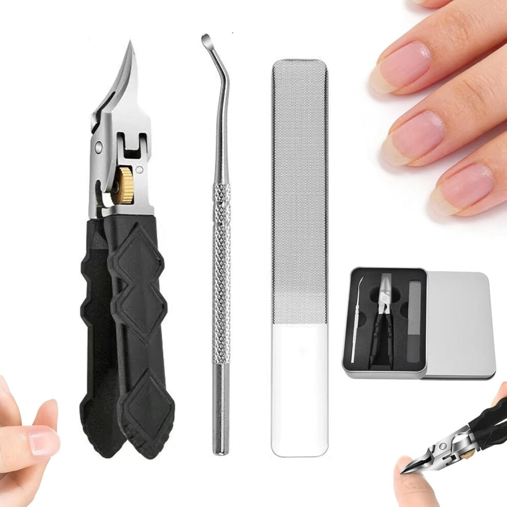 Black anti-slip nail clipper set with curved ultra-sharp