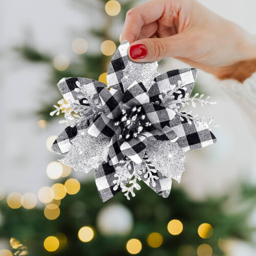 12 blaue Stoff-Weihnachtssterne (14,5 cm) mit Clips 2