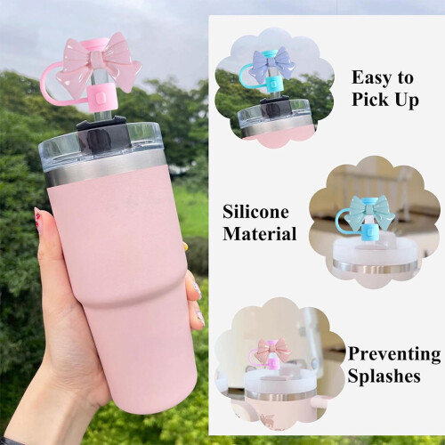 Purple Silicone Straw Covers with Bow Design 2PCS 2