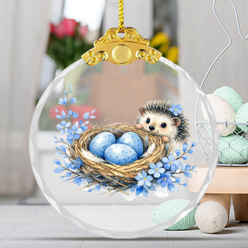 Golden Easter Glass Pendant 2D Flat Ornament 2