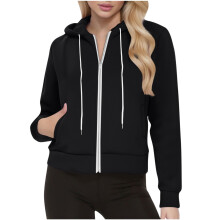 Blusa feminina de inverno com capuz, casual, folgada, com bolsos e cordão, manga comprida, cor sólida, modelagem ampla para maior conforto no