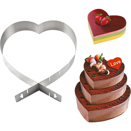 Anillo para pastel ajustable con forma de corazón de 5.5 a 11 pulgadas.