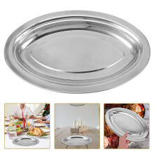 Bandeja extragrande de acero inoxidable para servir (1 pieza) Vajilla para el hogar y la cocina